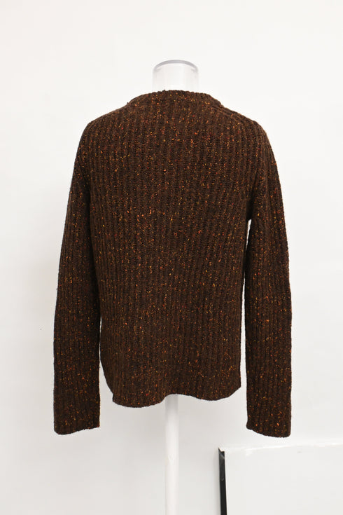 Men's Jil Sander Knitted Round Neck Sweater in Brown Alpaca Wool