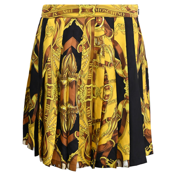 Women's Moschino Couture Baroque-Print Pleated Mini Skirt in Gold Polyester