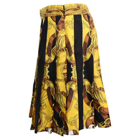 Women's Moschino Couture Baroque-Print Pleated Mini Skirt in Gold Polyester