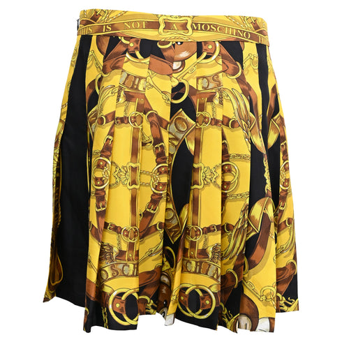 Women's Moschino Couture Baroque-Print Pleated Mini Skirt in Gold Polyester