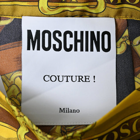 Women's Moschino Couture Baroque-Print Pleated Mini Skirt in Gold Polyester