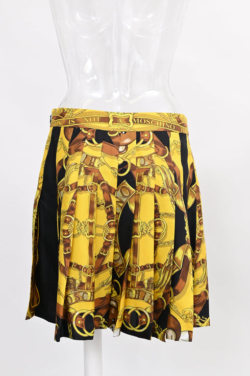 Women's Moschino Couture Baroque-Print Pleated Mini Skirt in Gold Polyester