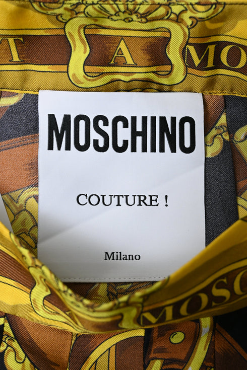 Women's Moschino Couture Baroque-Print Pleated Mini Skirt in Gold Polyester