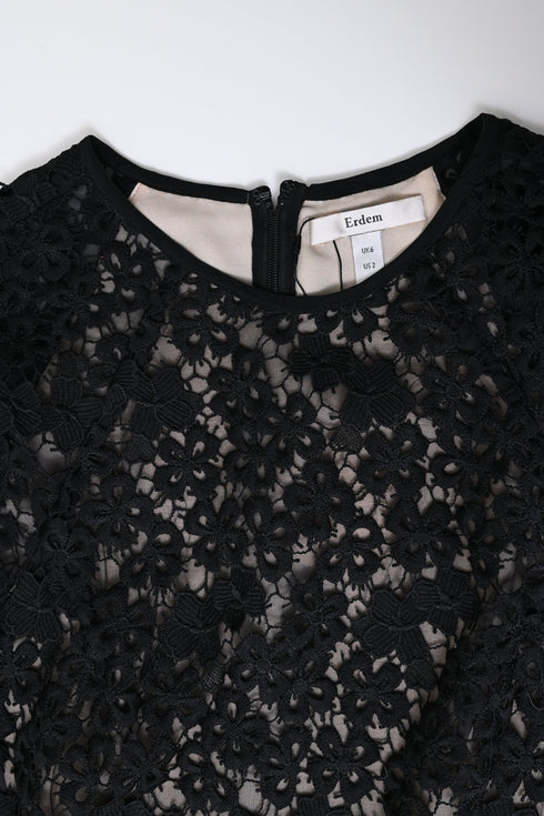 Women's Erdem Aliya Floral-Lace Mini Dress in Black Polyester