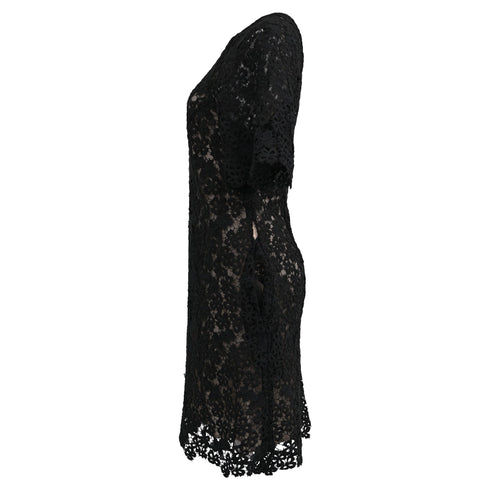 Women's Erdem Aliya Floral-Lace Mini Dress in Black Polyester