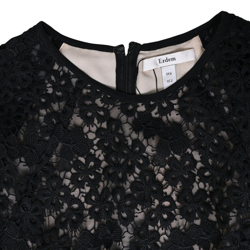 Women's Erdem Aliya Floral-Lace Mini Dress in Black Polyester