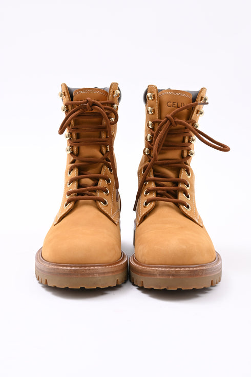 Men's Celine Kurt Leather-Trimmed Boots In Brown Nubuck