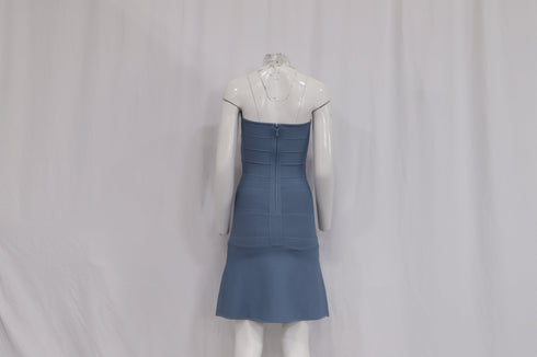 Women's Herve Leger Strapless Mini Dress in Light Blue Rayon
