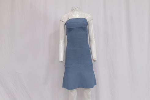 Women's Herve Leger Strapless Mini Dress in Light Blue Rayon