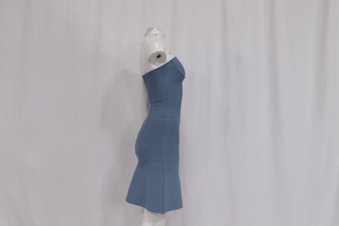 Women's Herve Leger Strapless Mini Dress in Light Blue Rayon