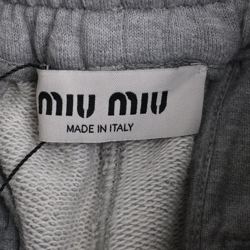 Women's Miu Miu Embroidered Logo Track Pants in Grey Cotton
