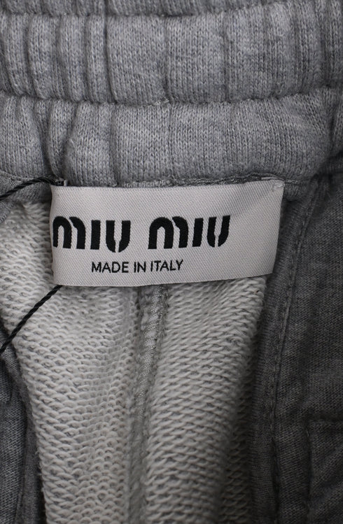 Women's Miu Miu Embroidered Logo Track Pants in Grey Cotton
