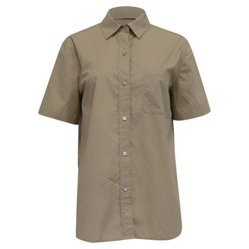 Women's Vince Short Sleeve Poplin Button-Up Shirt in Khaki Cotton
