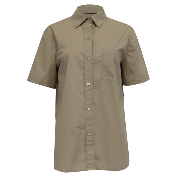 Women's Vince Short Sleeve Poplin Button-Up Shirt in Khaki Cotton