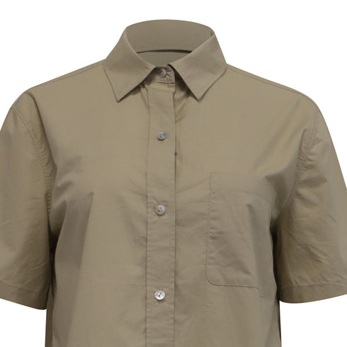 Women's Vince Short Sleeve Poplin Button-Up Shirt in Khaki Cotton