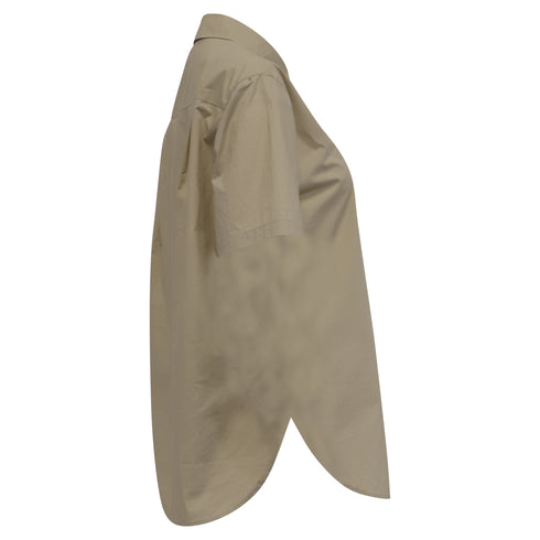 Women's Vince Short Sleeve Poplin Button-Up Shirt in Khaki Cotton