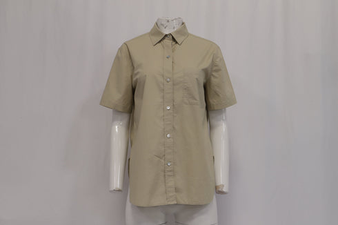 Women's Vince Short Sleeve Poplin Button-Up Shirt in Khaki Cotton