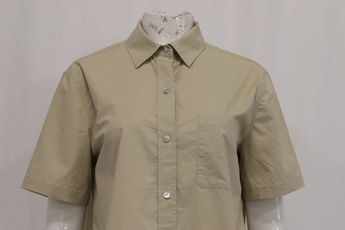 Women's Vince Short Sleeve Poplin Button-Up Shirt in Khaki Cotton