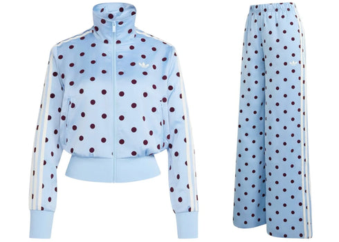 adidas Women's Satin Polka Dots TT Jacket/Pant Set Clear Sky
