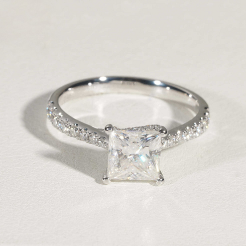 14K White Gold 1.2CT Princess Cut Moissanite Diamond Engagement Ring