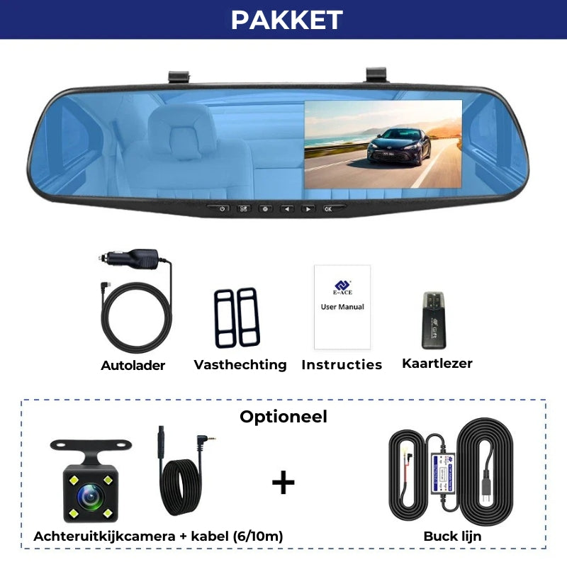 Autospiegel Dashcam - Dual Lens + Geïntegreerd scherm