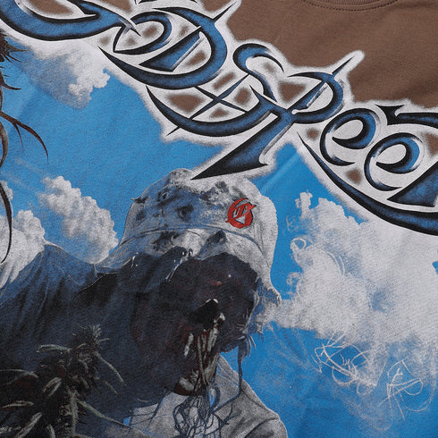 Godspeed T-shirts Blue Sky White Clouds Poppy Skull Planting Printing Cotton Casual Short Sleeves Men and Women