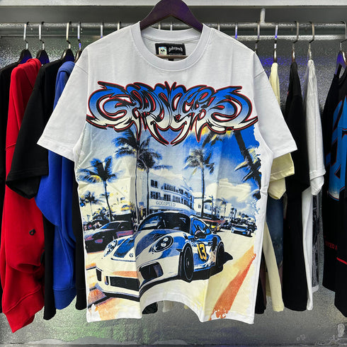 Godspeed T-shirts Supercar Beach Road Print Cotton Casual Short Sleeves Men and Women
