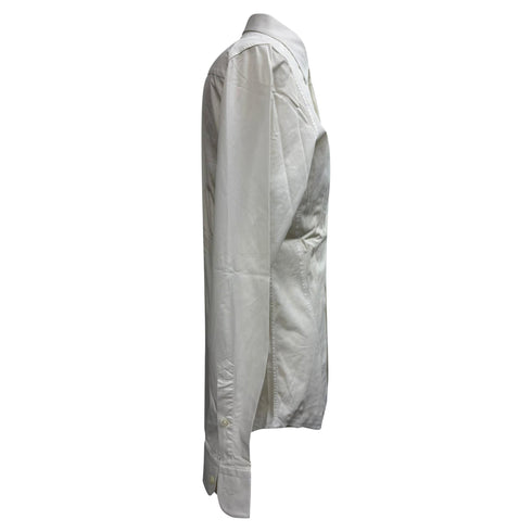Men's Z Zegna Button-Down Long Sleeve Shirt in White Cotton
