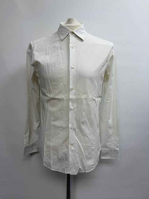 Men's Z Zegna Button-Down Long Sleeve Shirt in White Cotton