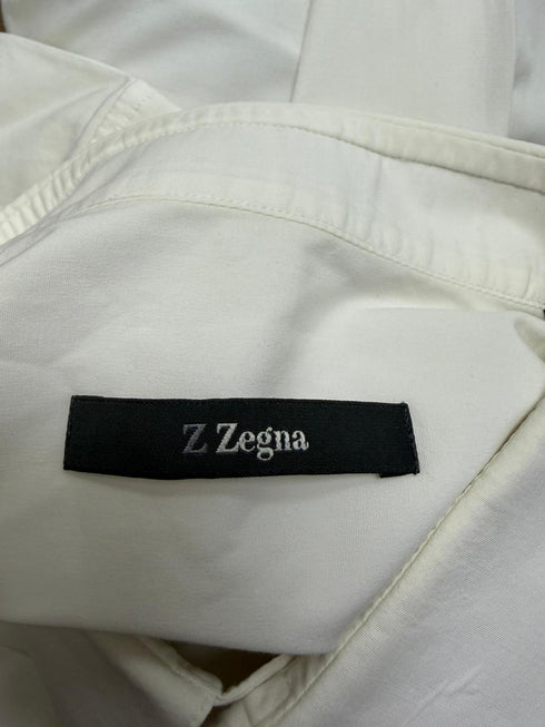 Men's Z Zegna Button-Down Long Sleeve Shirt in White Cotton