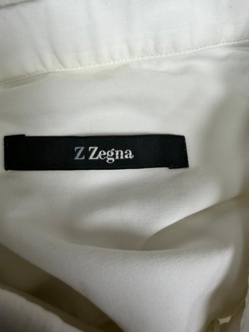 Men's Z Zegna Button-Down Long Sleeve Shirt in White Cotton