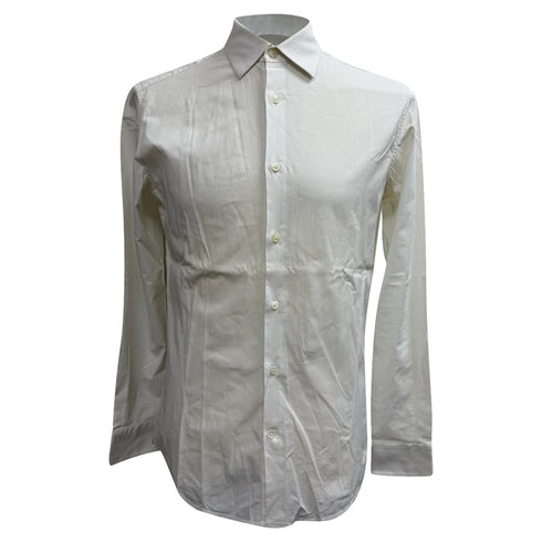 Men's Z Zegna Button-Down Long Sleeve Shirt in White Cotton