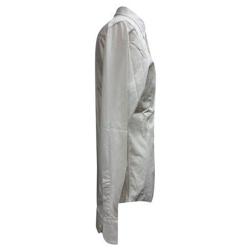 Men's Z Zegna Button-Down Long Sleeve Shirt in White Cotton