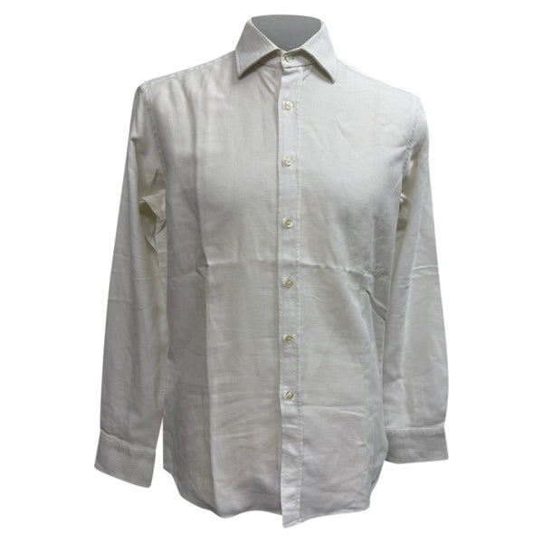 Men's Etro Waffle-Textured Button-Down Long Sleeve Shirt in White Cotton