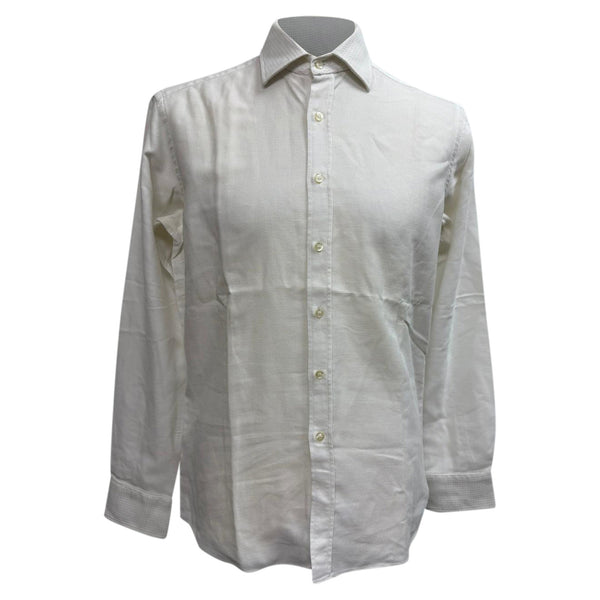Men's Etro Waffle-Textured Button-Down Long Sleeve Shirt in White Cotton