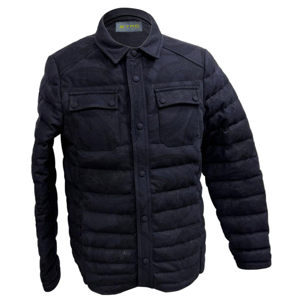 Men's Etro Paisley Print Padded Jacket in Navy Blue Wool