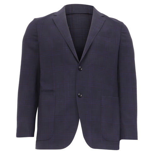 Men's Ermenegildo Zegna Checked Single-Breasted Blazer in Navy Blue Wool
