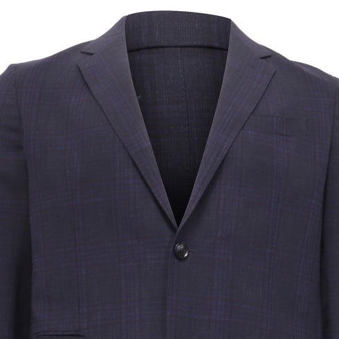 Men's Ermenegildo Zegna Checked Single-Breasted Blazer in Navy Blue Wool