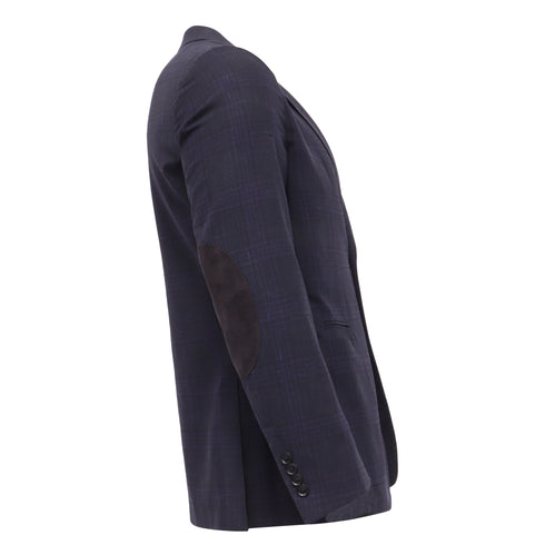 Men's Ermenegildo Zegna Checked Single-Breasted Blazer in Navy Blue Wool