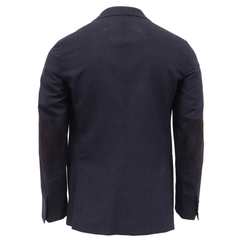 Men's Ermenegildo Zegna Checked Single-Breasted Blazer in Navy Blue Wool