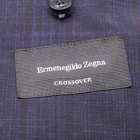 Men's Ermenegildo Zegna Checked Single-Breasted Blazer in Navy Blue Wool