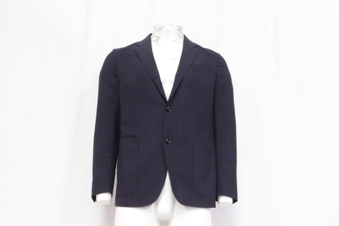Men's Ermenegildo Zegna Checked Single-Breasted Blazer in Navy Blue Wool