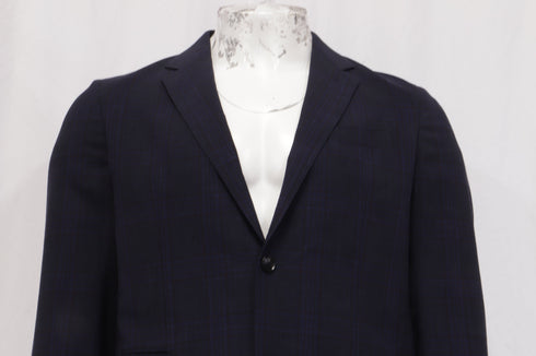 Men's Ermenegildo Zegna Checked Single-Breasted Blazer in Navy Blue Wool