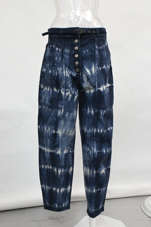 Women's Ulla Johnson Apollo Tie-Dyed Tapered Jeans in Blue Cotton