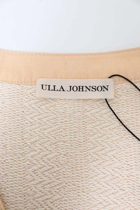 Women's Ulla Johnson Pia Knitted Puffed Sleeve Blouse in Cream Cotton