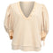 Women's Ulla Johnson Pia Knitted Puffed Sleeve Blouse in Cream Cotton