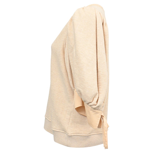 Women's Ulla Johnson Pia Knitted Puffed Sleeve Blouse in Cream Cotton