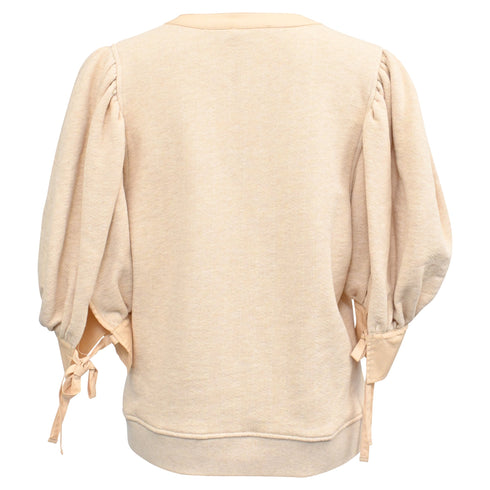 Women's Ulla Johnson Pia Knitted Puffed Sleeve Blouse in Cream Cotton