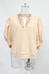 Women's Ulla Johnson Pia Knitted Puffed Sleeve Blouse in Cream Cotton