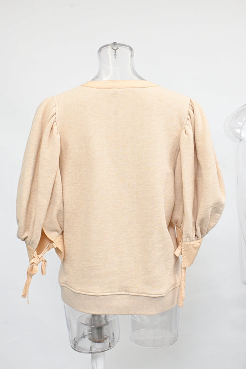 Women's Ulla Johnson Pia Knitted Puffed Sleeve Blouse in Cream Cotton